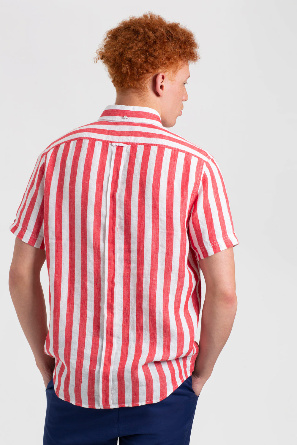 Ben Sherman B by Ben Sherman Candy Stripe Linen Short Sleeve Shirts Pink Red | 1058937-ZN