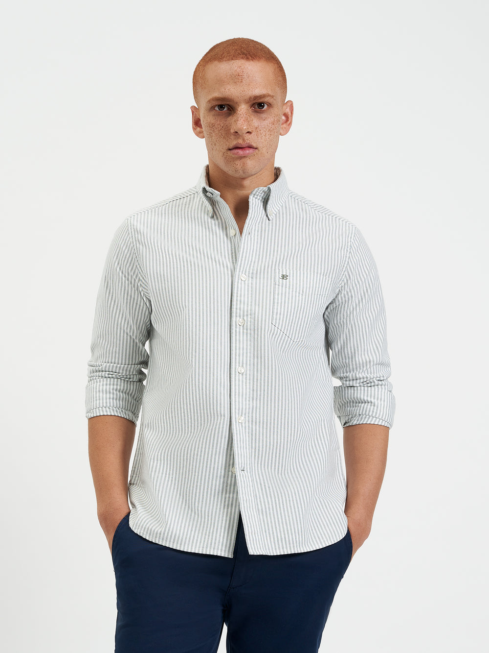 Ben Sherman Brighton Oxford Organic Stripe Green Bengal Stripe Shirts Green Stripes | 2307916-IC