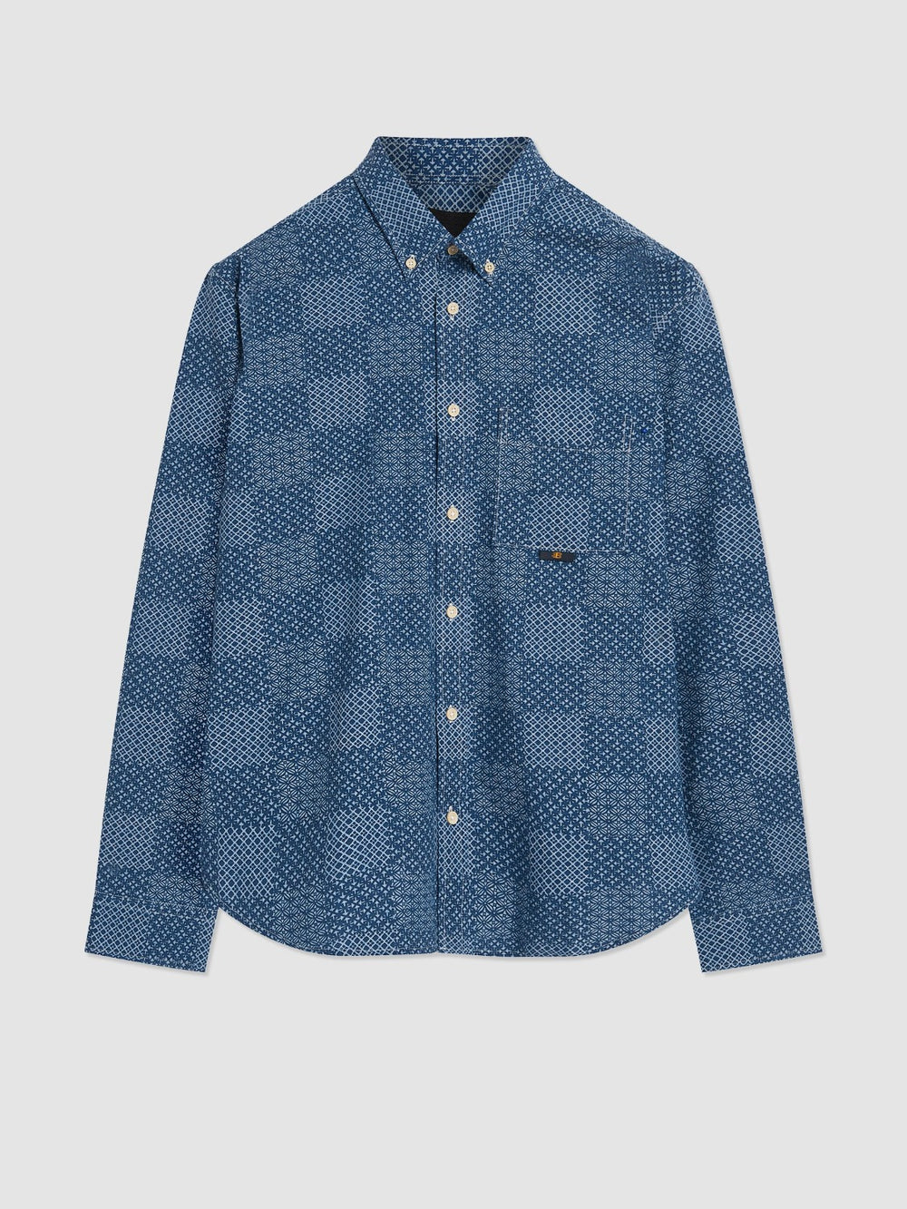 Ben Sherman Chambray Patchwork Geo Print Long-Sleeve Shirts Blue | 0369854-RH