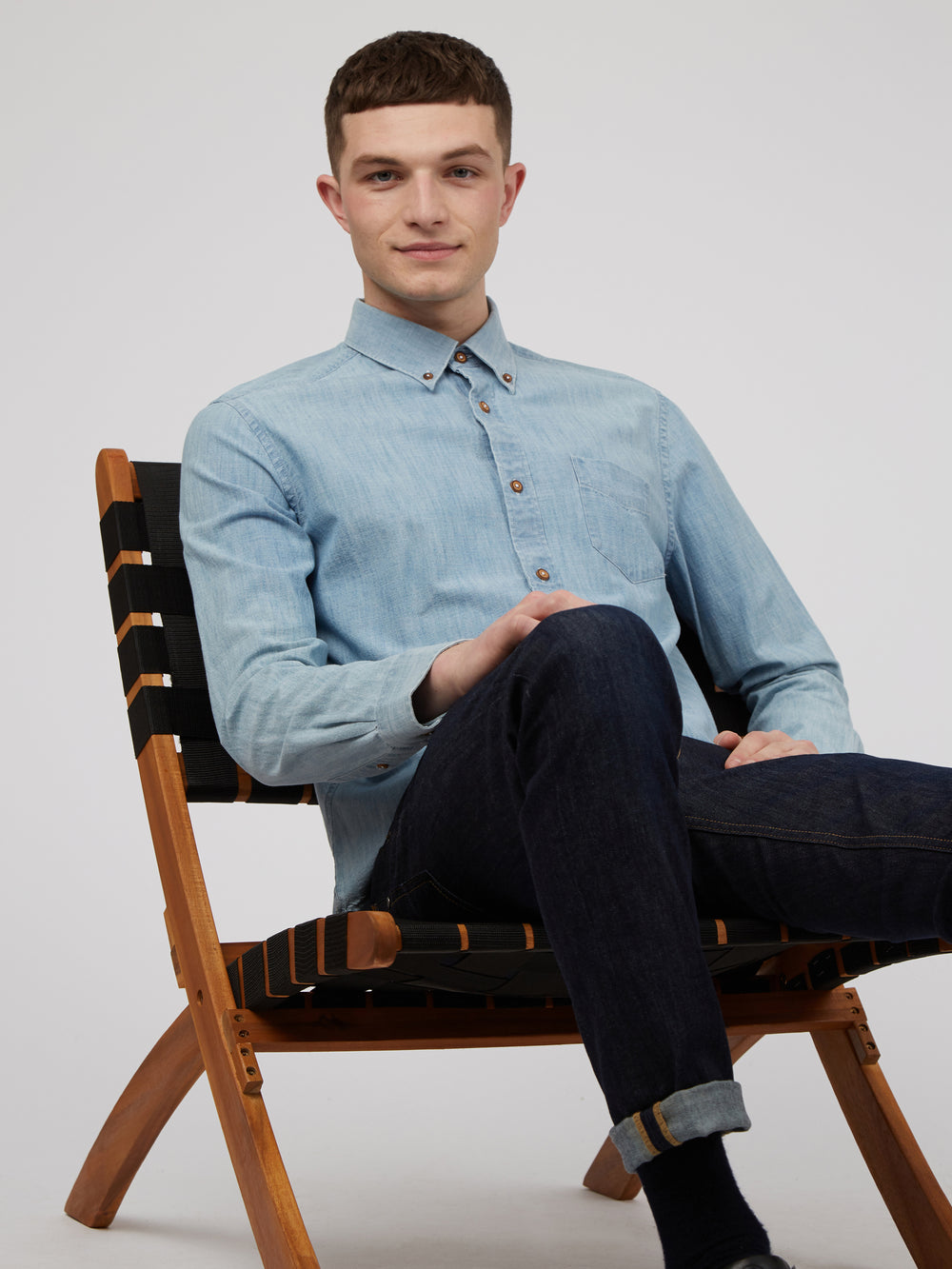 Ben Sherman Long-Sleeve Chambray Shirts Blue / Navy | 3605817-JX