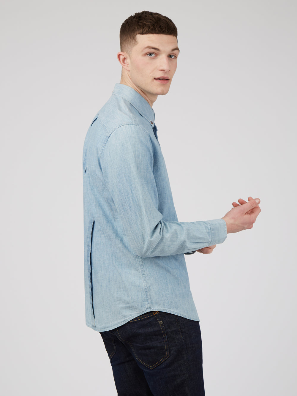 Ben Sherman Long-Sleeve Chambray Shirts Blue / Navy | 3605817-JX