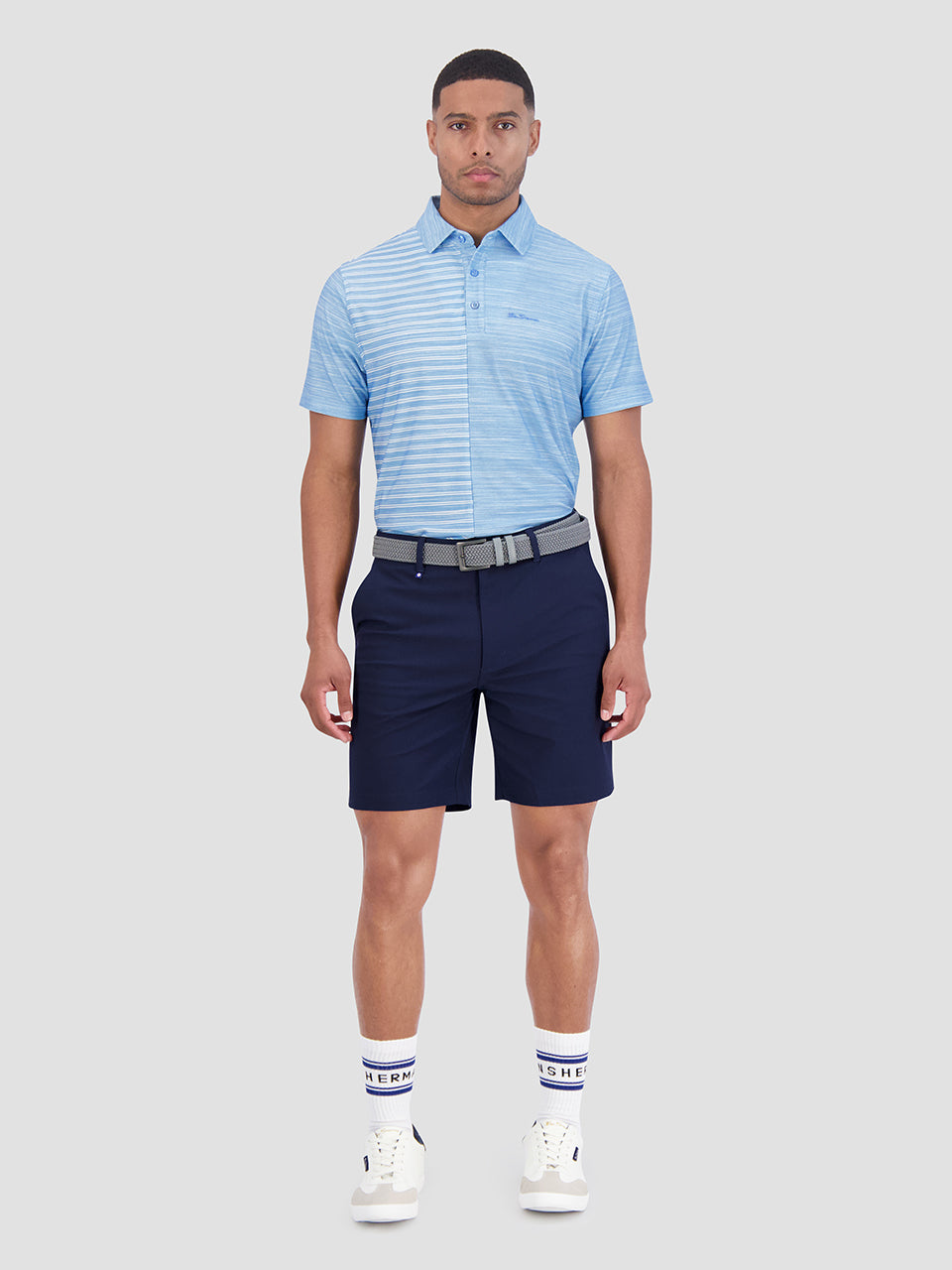 Ben Sherman Melange Stripes Color Block Tech Jersey Sports Fit Polo Shirts Azure | 1708692-TC