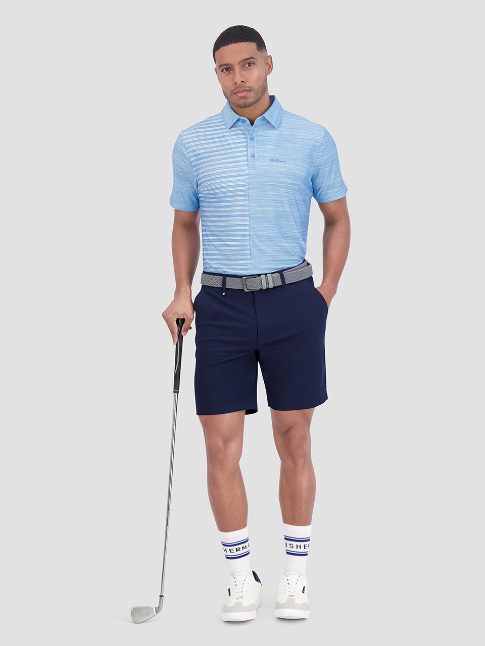 Ben Sherman Melange Stripes Color Block Tech Jersey Sports Fit Polo Shirts Azure | 1708692-TC