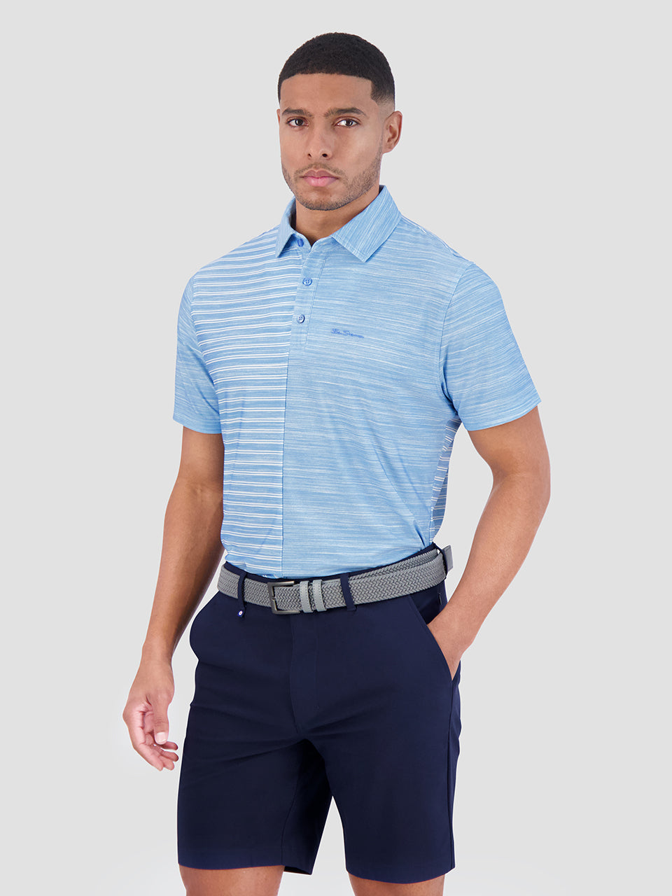 Ben Sherman Melange Stripes Color Block Tech Jersey Sports Fit Polo Shirts Azure | 1708692-TC