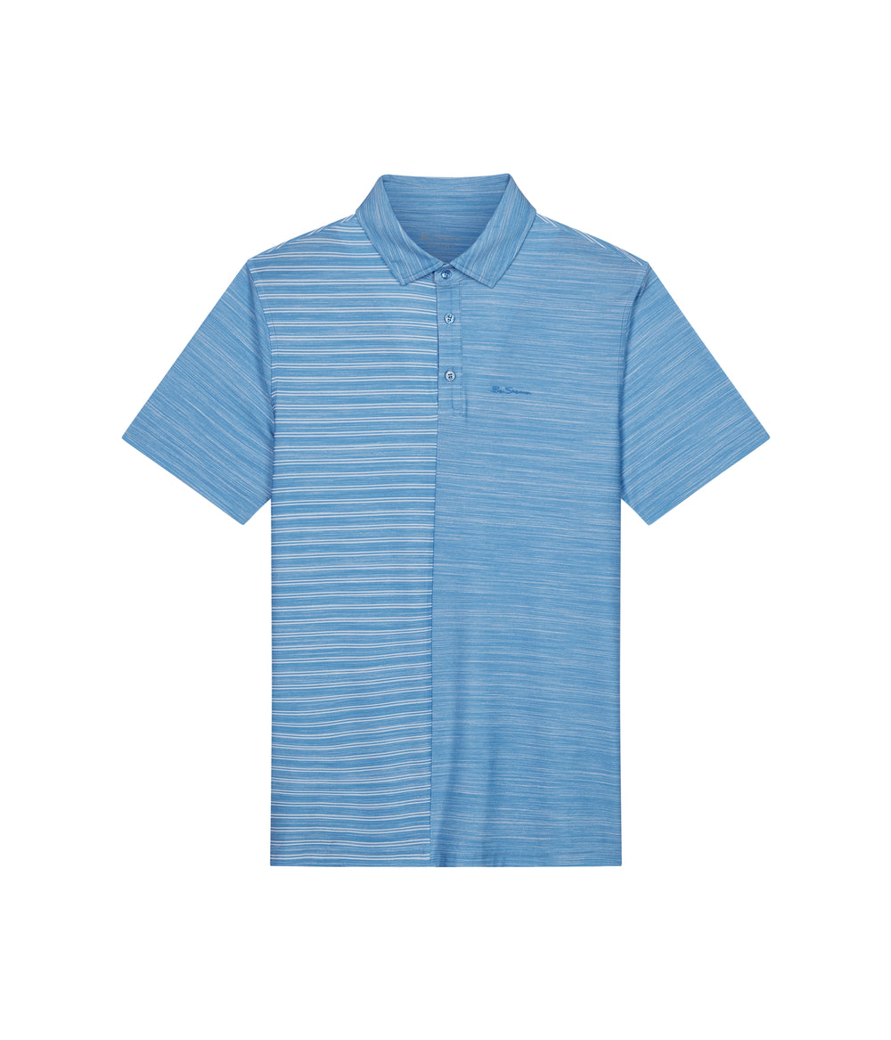Ben Sherman Melange Stripes Color Block Tech Jersey Sports Fit Polo Shirts Azure | 1708692-TC