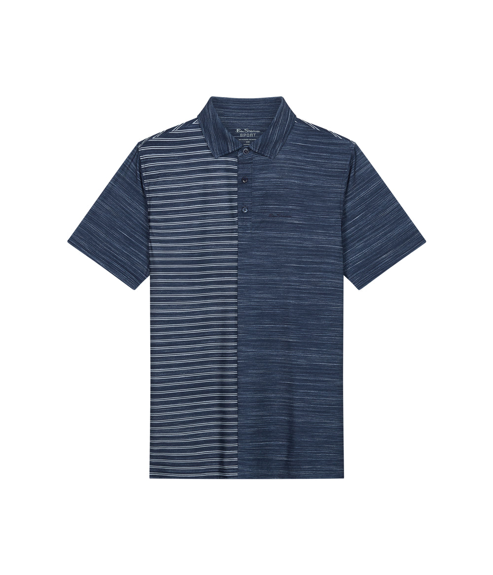 Ben Sherman Melange Stripes Color Block Tech Jersey Sports Fit Polo Shirts Navy | 6041589-WU