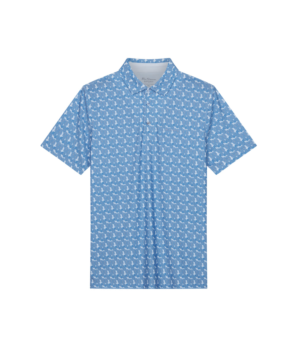 Ben Sherman Psychedelic Helmet Tech Jersey Sports Fit Polo Shirts Blue | 3560798-VD