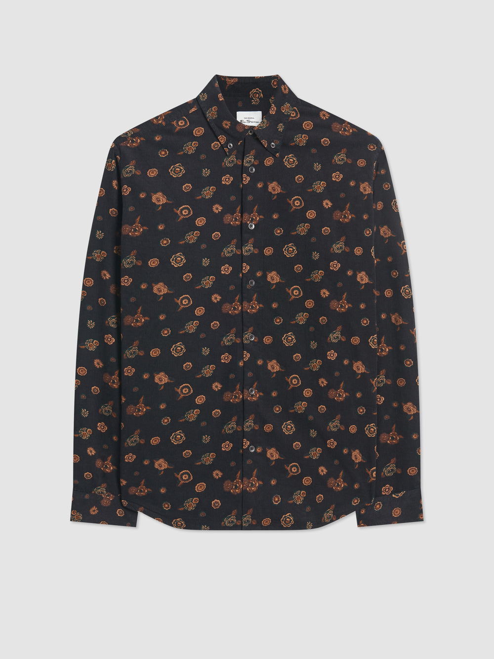 Ben Sherman Retro Floral Print Corduroy Shirts Black | 5972186-QB