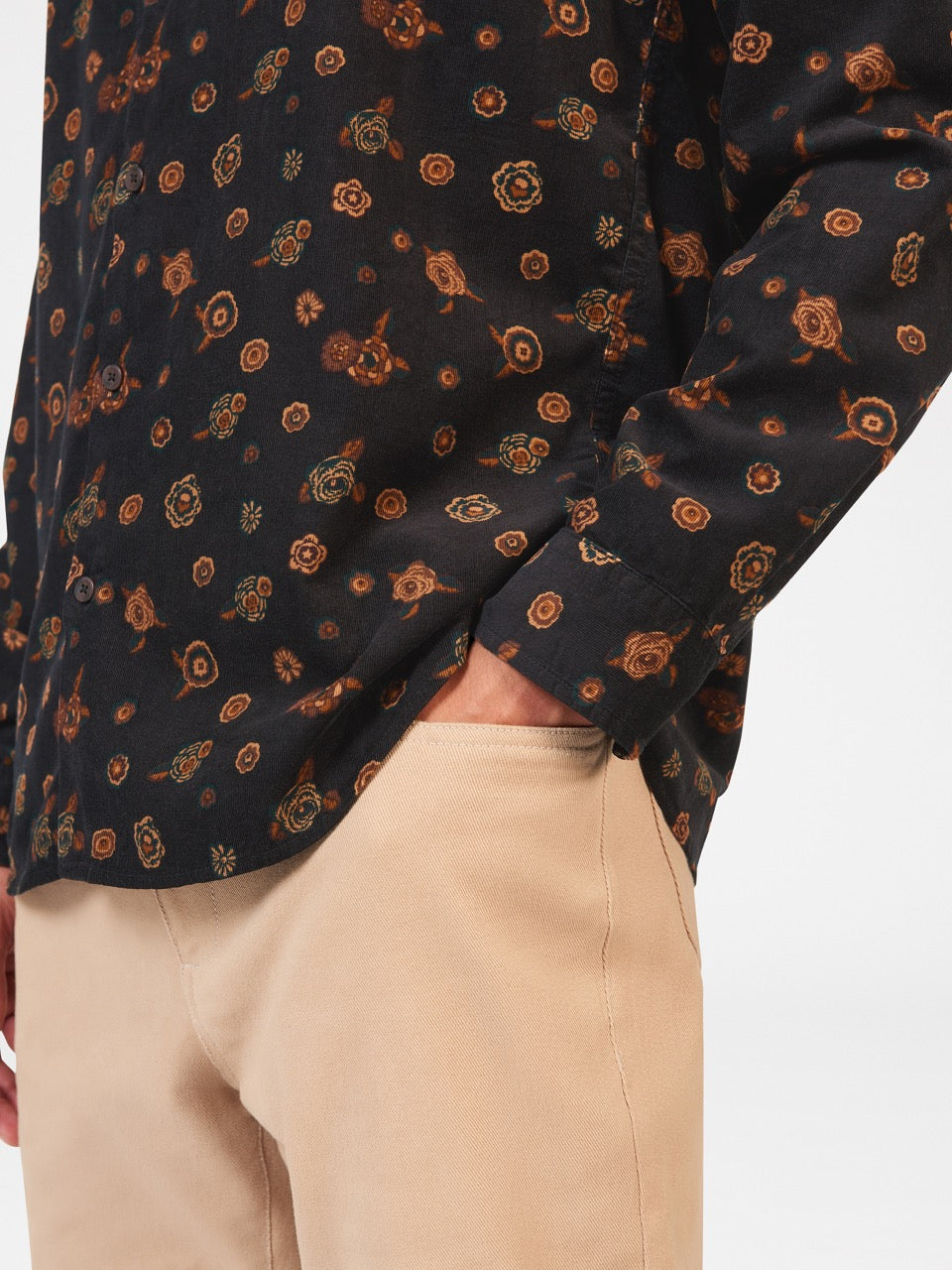 Ben Sherman Retro Floral Print Corduroy Shirts Black | 5972186-QB