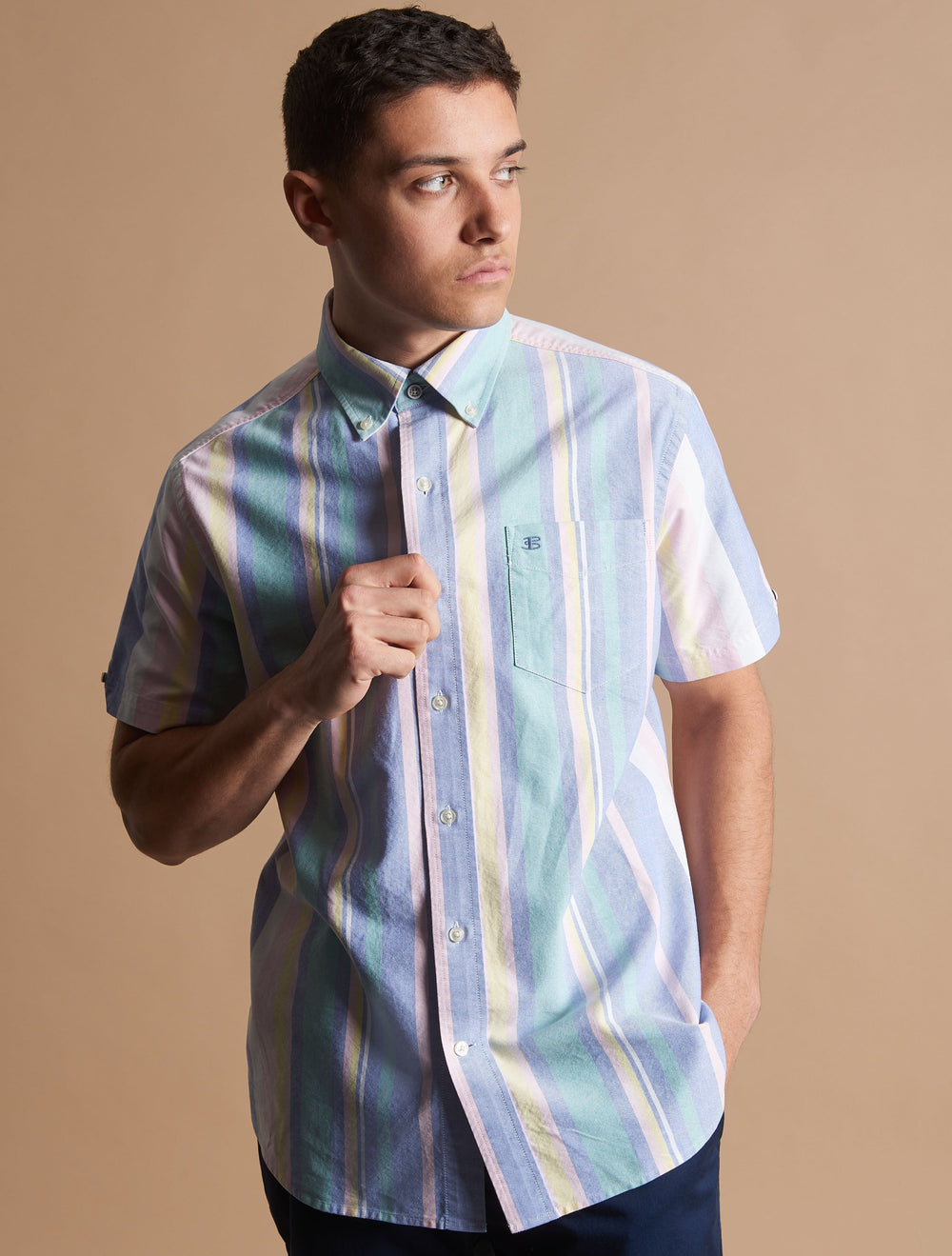 Ben Sherman Short Sleeve Brighton Oxford Organic Stripe Shirts Multicolor Stripes | 6713905-ZV