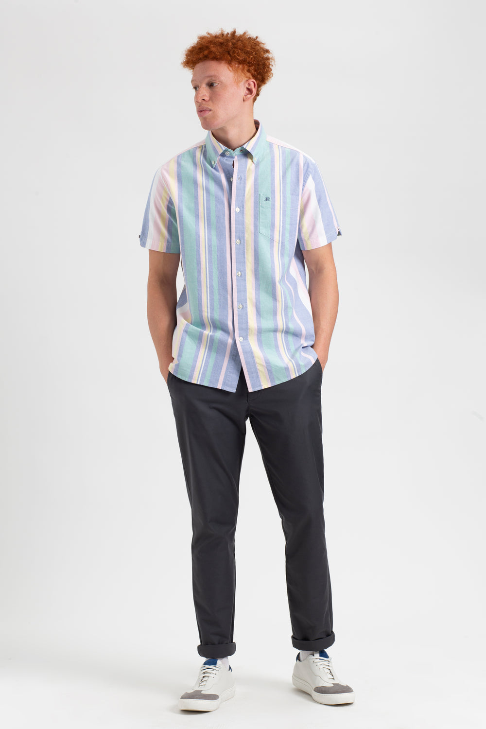 Ben Sherman Short Sleeve Brighton Oxford Organic Stripe Shirts Multicolor Stripes | 6713905-ZV