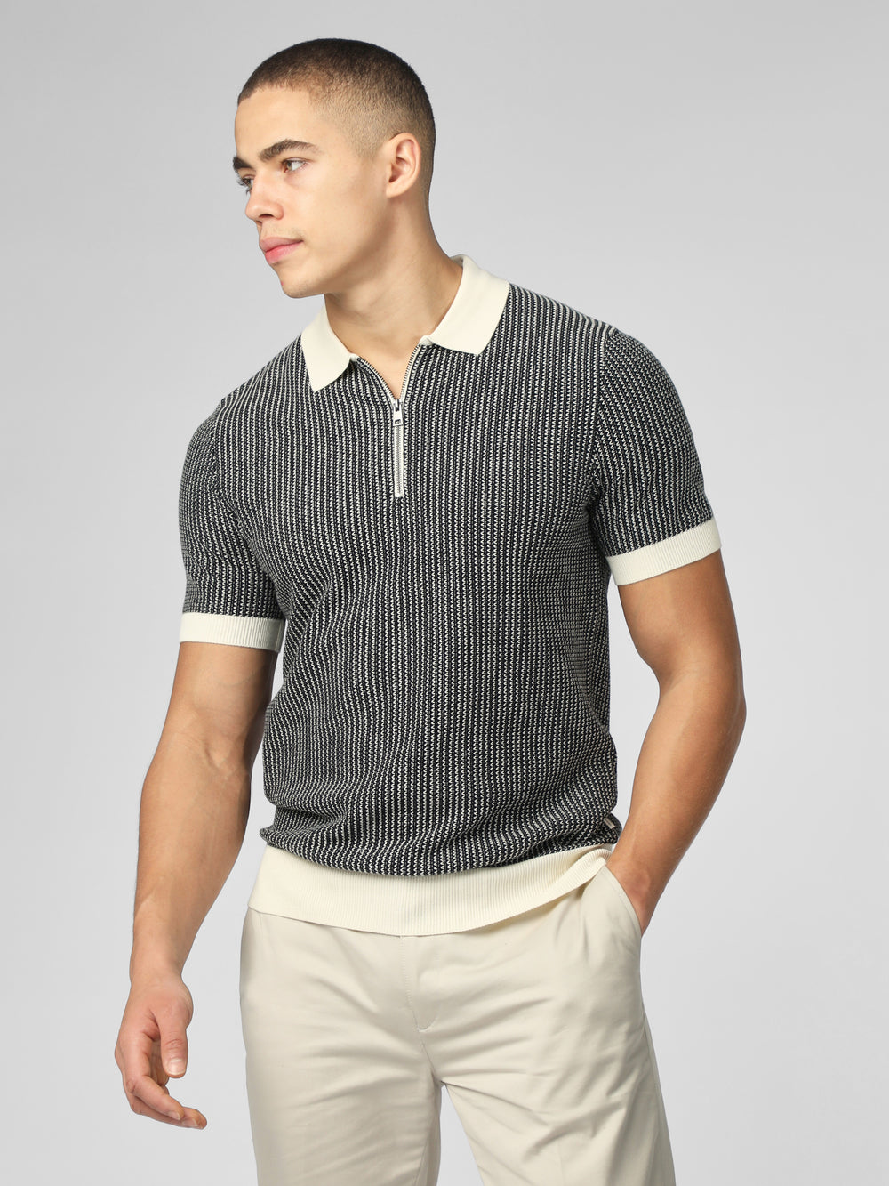 Ben Sherman Signature Bicolor Zip Neck Polo Knitwear White | 3816524-GN