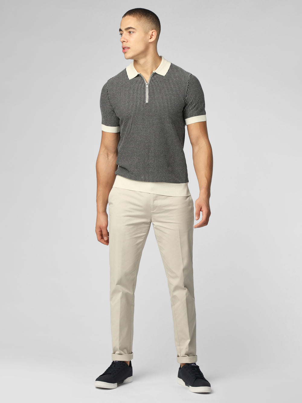 Ben Sherman Signature Bicolor Zip Neck Polo Knitwear White | 3816524-GN