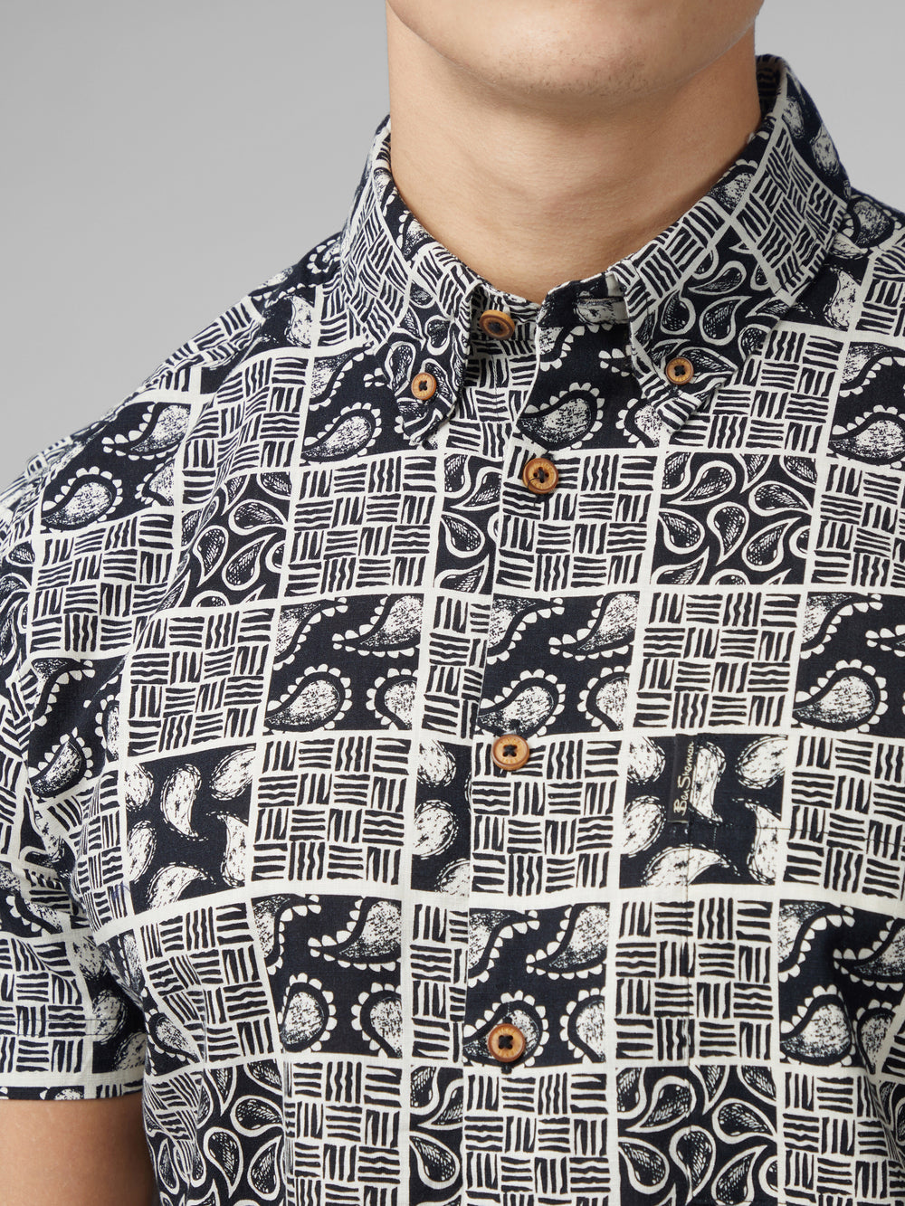 Ben Sherman Signature Checkerboard Paisley Print Shirts Black | 9482316-WU