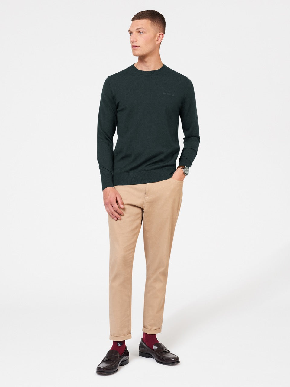 Ben Sherman Signature Merino Crewneck Knitwear Dark Green | 8635094-DE