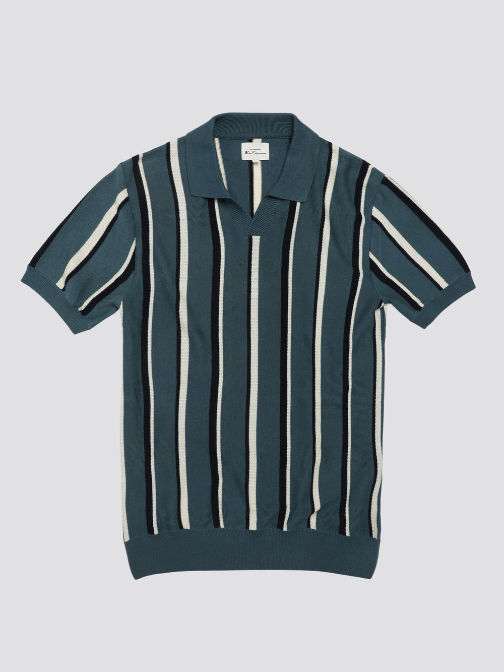 Ben Sherman Signature Vertical Stripe Open Neck Polo Knitwear Turquoise | 6350279-ZY