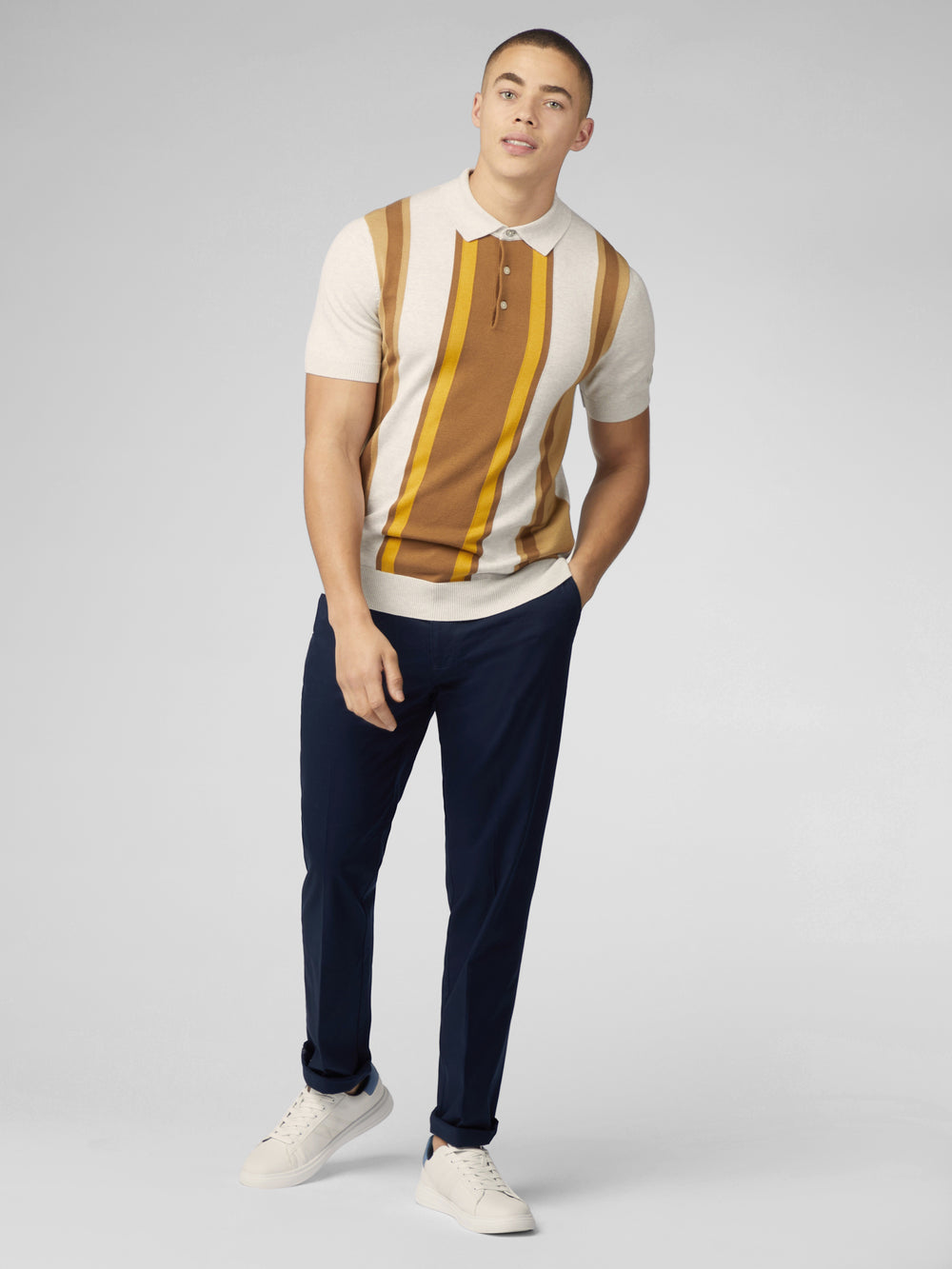 Ben Sherman Signature Vertical Stripe Polo Knitwear White | 1982546-NF